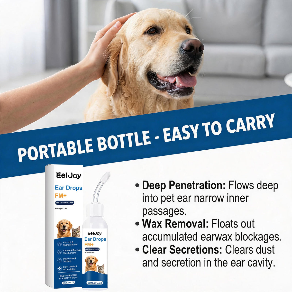 Pet Ear Care Drops 60ml for gentle pet ear cleaning